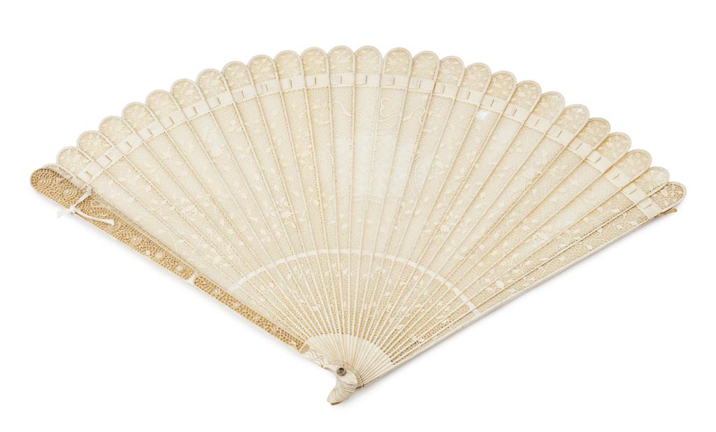 Appraisal: YCHINESE CANTON IVORY FAN TH CENTURY with twenty-nine pierced sticks