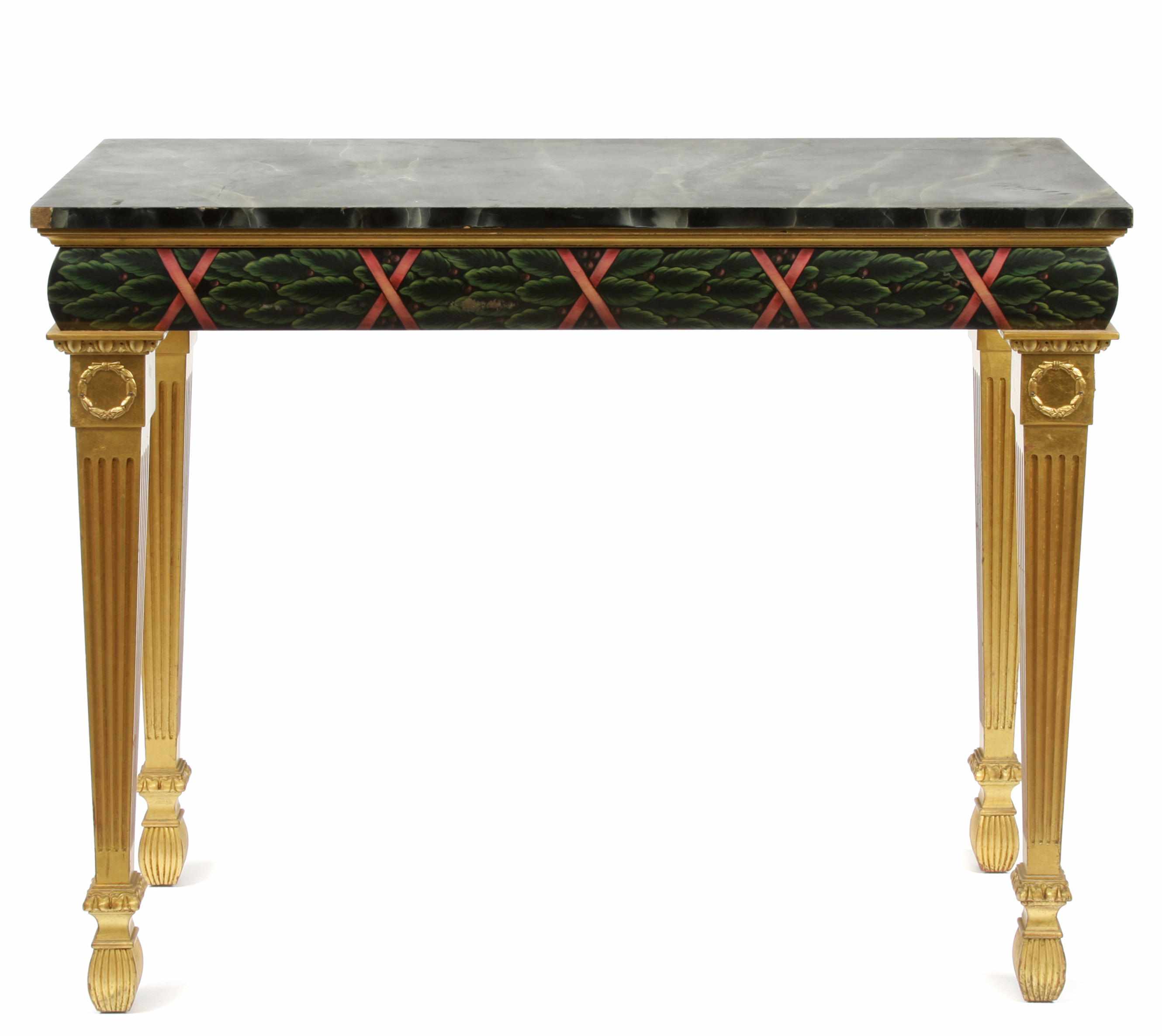 Appraisal: An Empire style paint decorated faux marble console height in