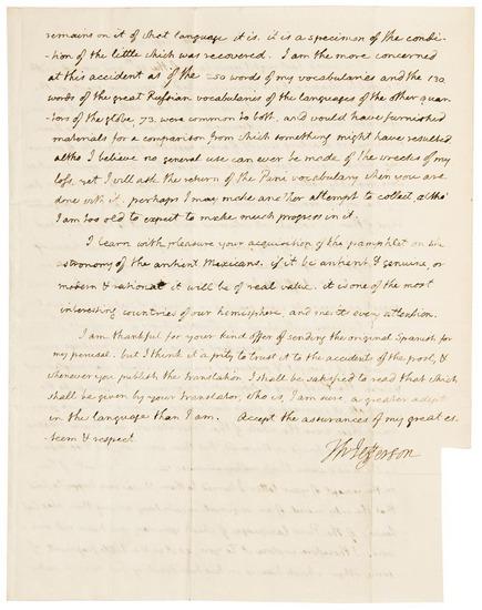 Appraisal: JEFFERSON Thomas Autograph letter signed to Benjamin Smith Barton discussing