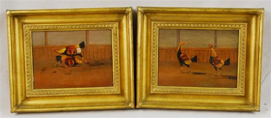 Appraisal: ENGLISH SCHOOL th century PAIR OF COCK FIGHTING PAINTINGS two