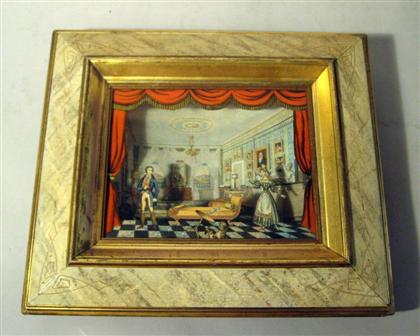 Appraisal: French three-dimensional interior pictureWith decoupage and cut-out paper interior depicting