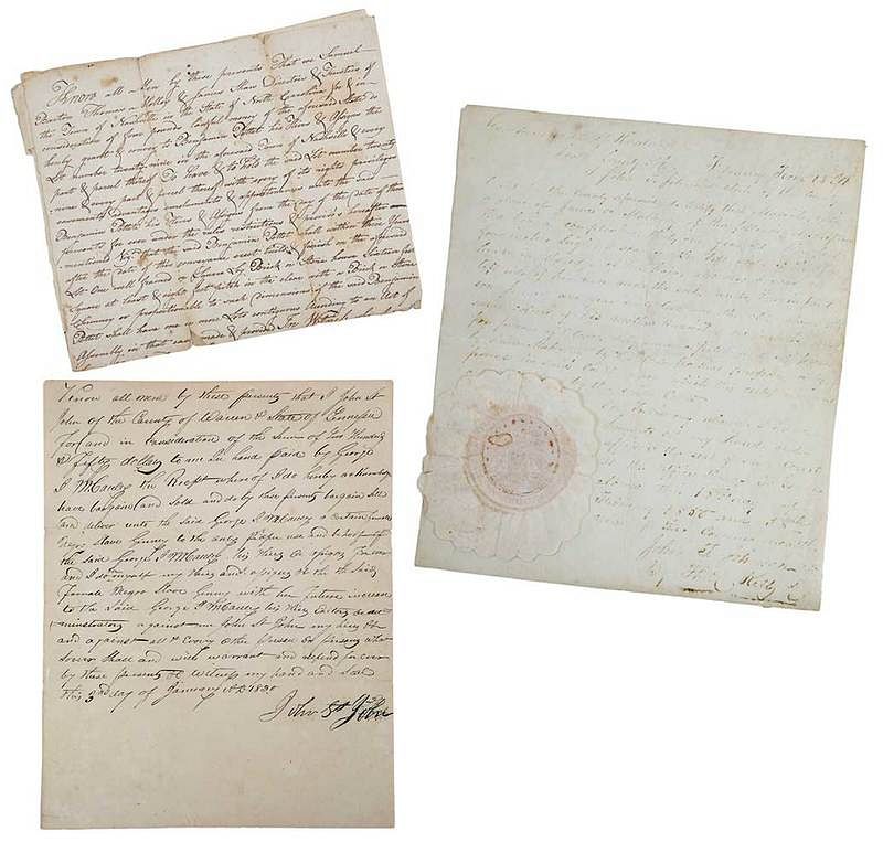 Appraisal: Binder Mostly th Century Southern Documents Nashville land deed Scott