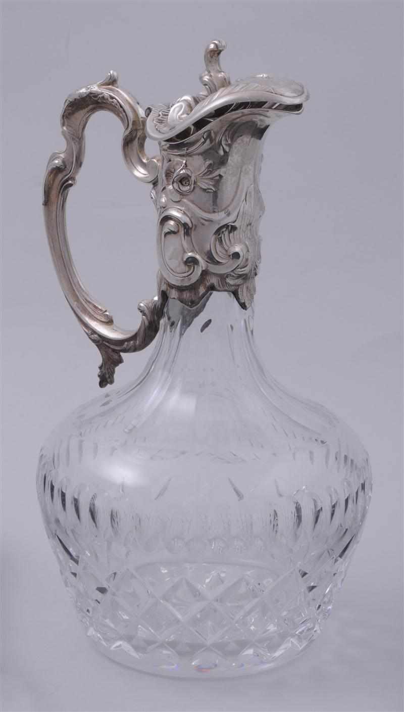 Appraisal: CONTINENTAL STERLING MOUNTED CUT-GLASS CLARET JUG With diamond trellis and