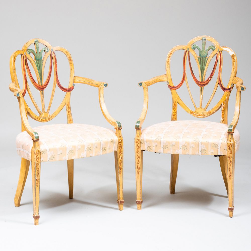 Appraisal: Pair of George III Painted Armchairs x x in height