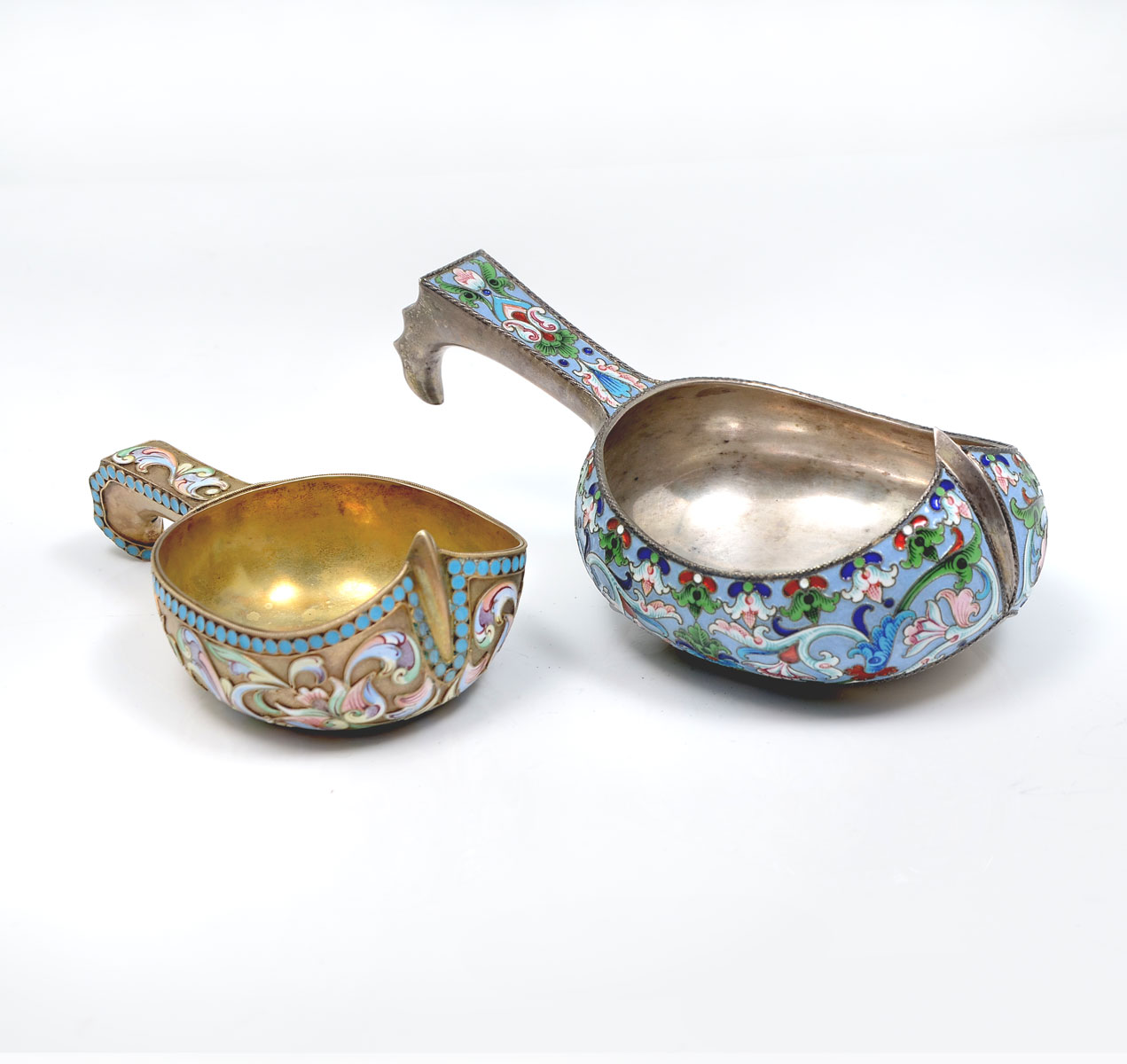 Appraisal: RUSSIAN SILVER GILT CLOISONNE KOVSH BY SHISHKINA SEMENOVA Silver gilt