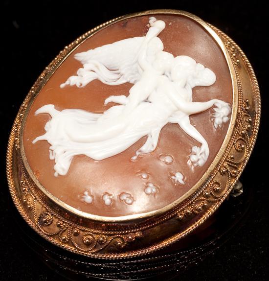 Appraisal: Victorian Neoclassical style shell cameo of Psyche and Cupid mounted