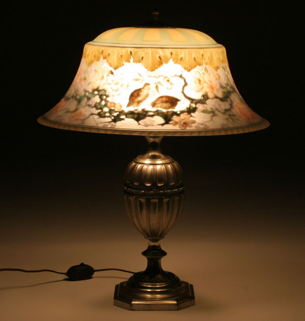 Appraisal: Pairpoint reverse painted table lamp chipped ice glass shade painted