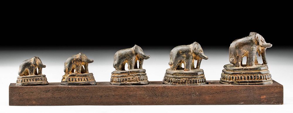 Appraisal: th C Burmese Opium Weight Set w Elephants Southeast Asia