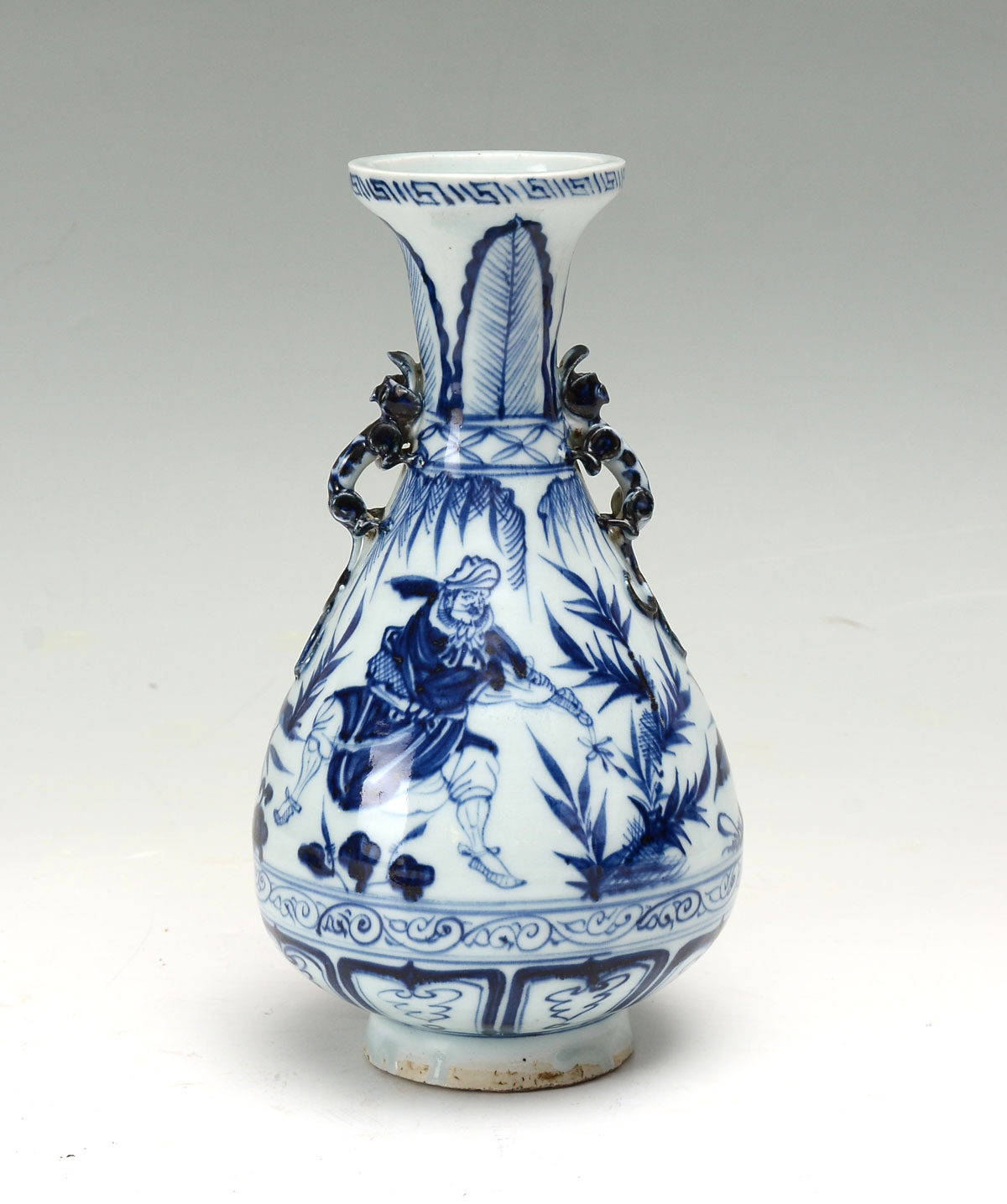 Appraisal: BLUE AND WHITE YUAN DYNASTY HANDLED VASE Chinese blue white