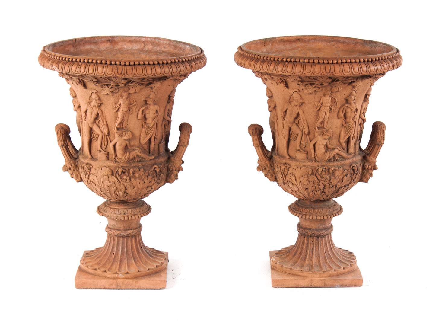 Appraisal: Pair of Classical style terracotta garden urns each double-handled urn