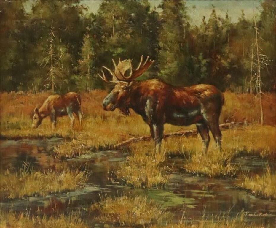 Appraisal: Framed oil on canvas painting Moose signed lower right Paul