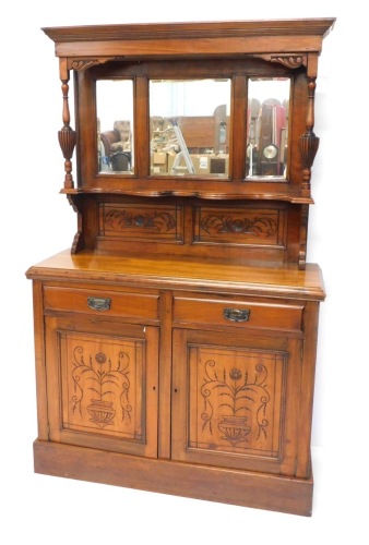 Appraisal: A late Victorian walnut sideboard the raised back with three