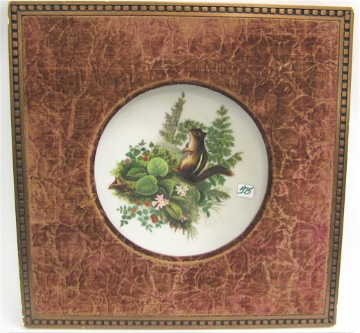 Appraisal: A VICTORIAN OIL PAINTING ON ROUND WHITE GLASS A chipmunk