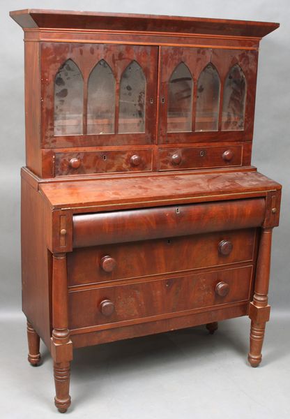 Appraisal: American Federal mahogany two-part secretary bookcase the top with two