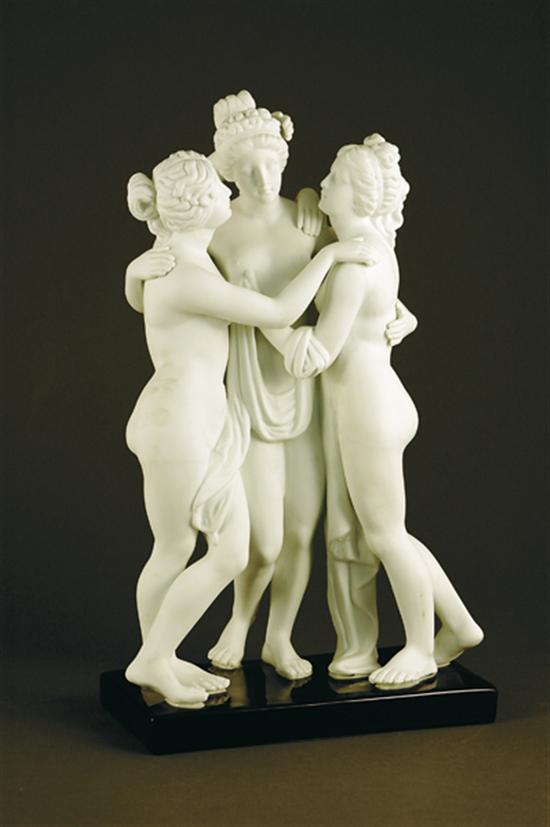 Appraisal: Bisque porcelain figural group of three graces on cobalt blue