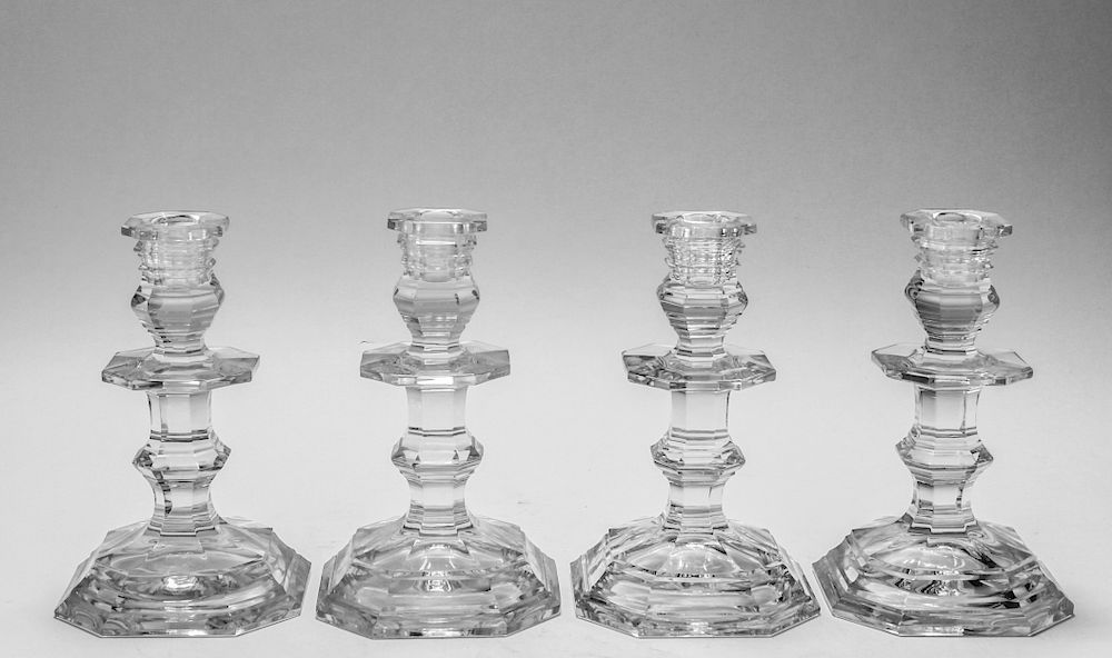 Appraisal: Baccarat Faceted Glass Octagonal Candlesticks Baccarat faceted glass octagonal candlesticks