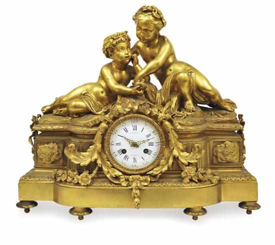 Appraisal: A TH CENTURY FRENCH GILT BRONZE MANTEL CLOCK THE DIAL