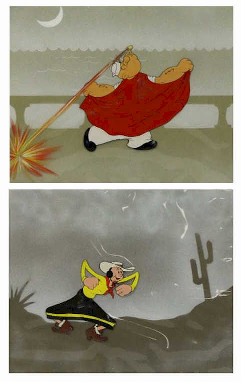 Appraisal: Three Original Popeye Animation Cells Original paintings from the Popeye