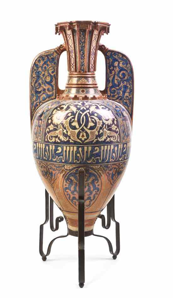 Appraisal: An Alhambra Style Pottery Vase of baluster form with applied