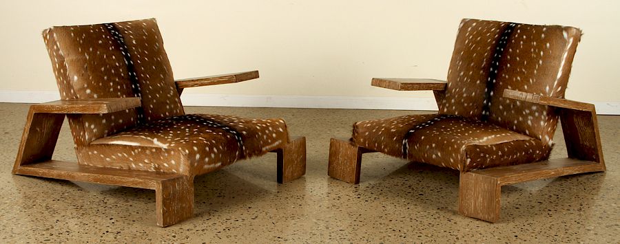 Appraisal: PR DEER SKIN CLUB CHAIRS MANNER JEAN-MICHEL FRANK A pair