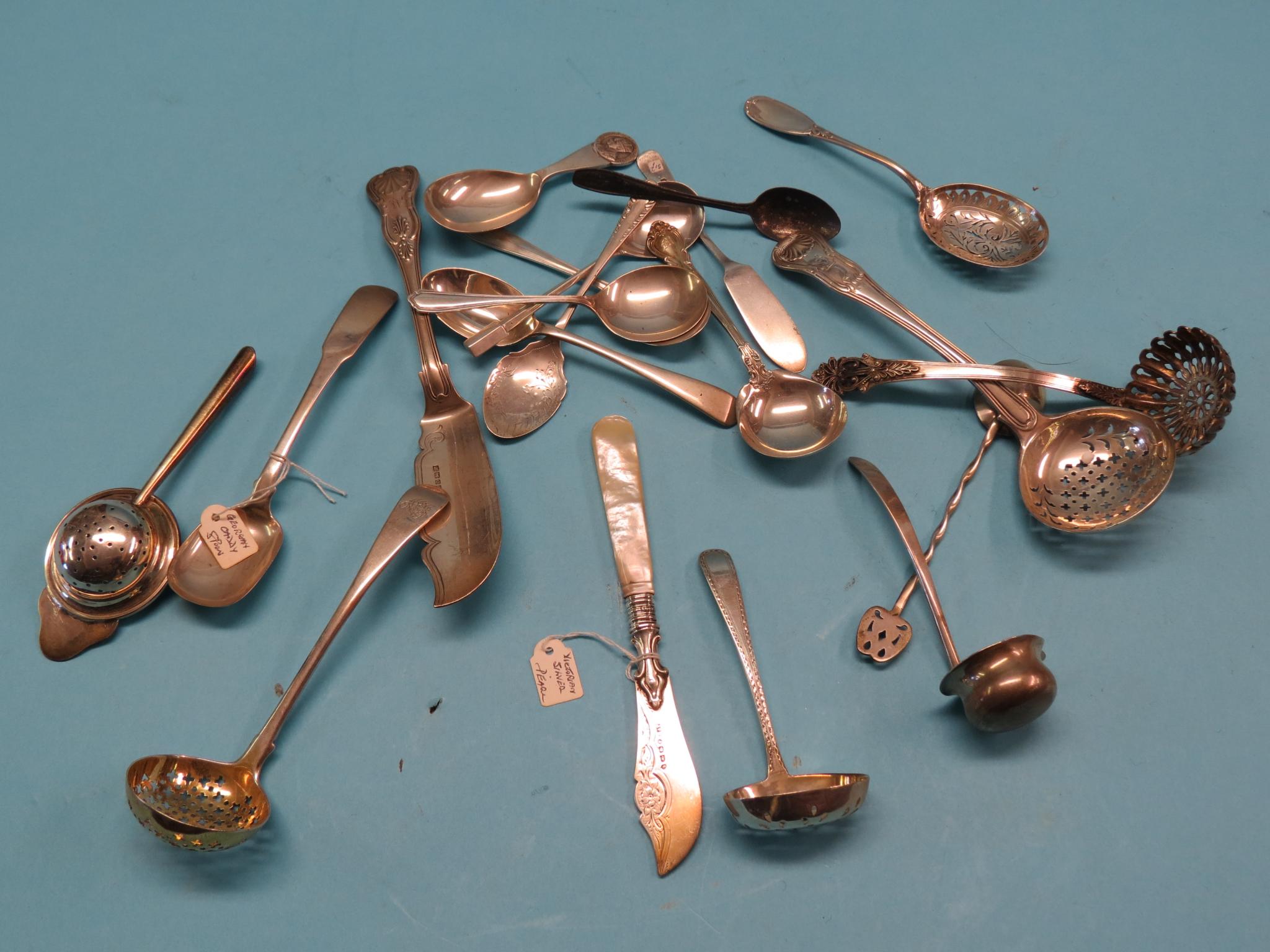 Appraisal: Silver flatware twenty items including Georgian bright-cut sifter spoon approx