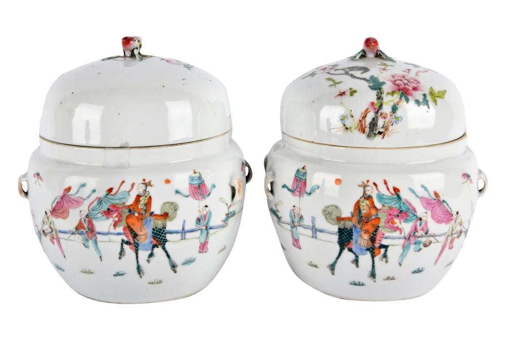 Appraisal: PAIR OF CHINESE PORCELAIN COVERED JARSeach with iron red seal