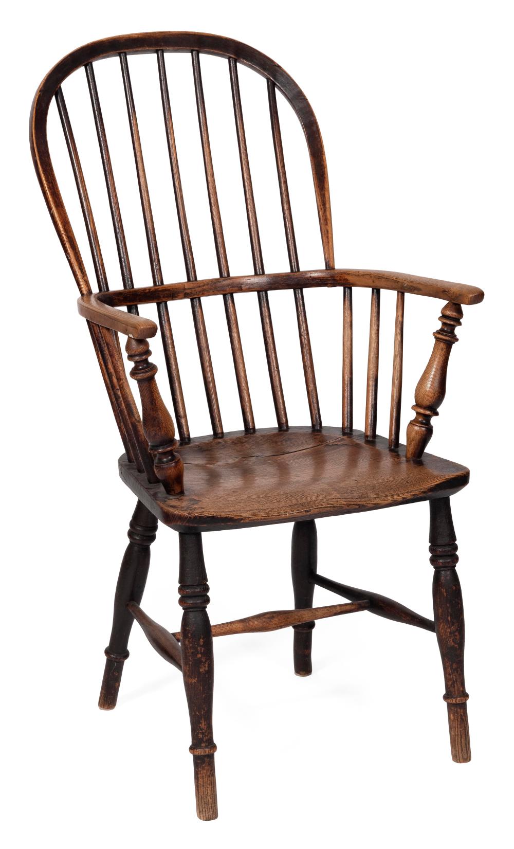 Appraisal: ENGLISH WINDSOR PUB CHAIR th Century In elmwood under an