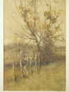 Appraisal: W C - Fall scene with tree fence and farmhouse