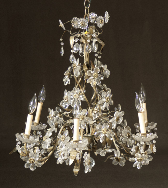 Appraisal: Continental Rococo Style Cut and Pressed Glass and Brass Six-Light