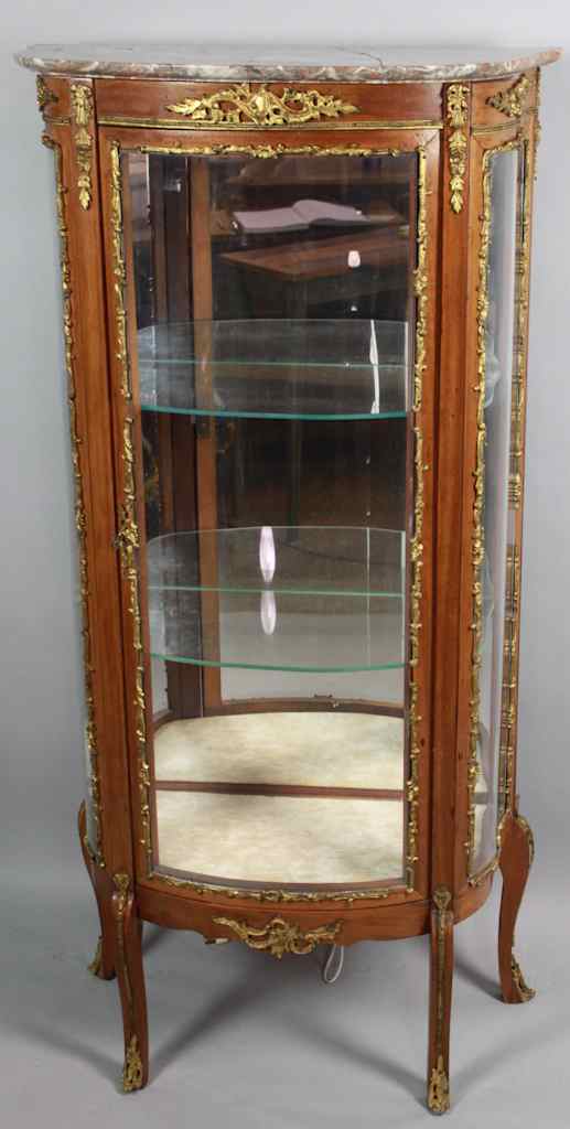 Appraisal: LOUIS XV XVI STYLE MAHOGANY BRASS MOUNTED VITRINE the oblong