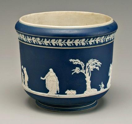 Appraisal: Adams jasperware jardiniere Wedgwood style classical figures on dark blue