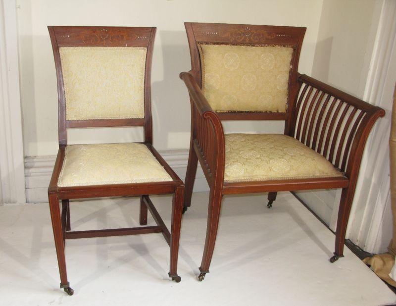 Appraisal: Two Continental Inlaid Chairs ca mahogany with light wood and