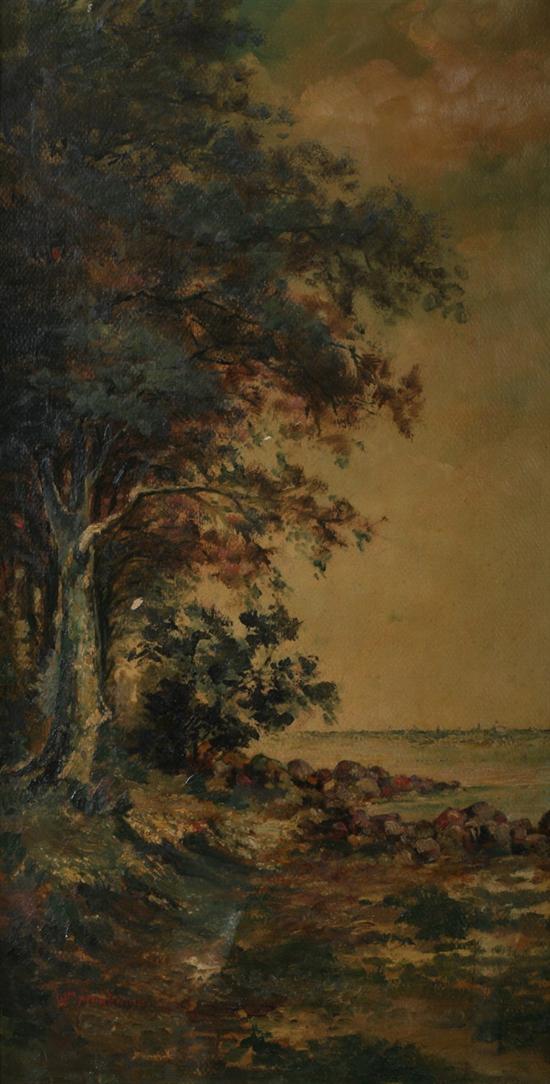 Appraisal: AMERICAN SCHOOL th century FOREST LANDSCAPE oil on board C