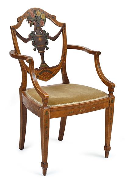 Appraisal: A HAND PAINTED BEECH HEPPLEWHITE STYLE ARMCHAIR TH CENTURY with