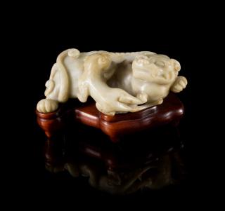 Appraisal: A Carved Hardstone Figural Group of Mythical Beasts A Carved