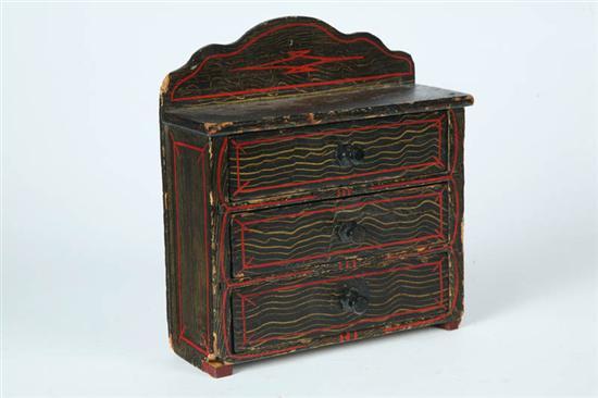 Appraisal: MINIATURE DECORATED CHEST American rd quarter- th century pine Three