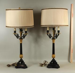 Appraisal: Pair Parcel Gilt Bronze Neoclassical Candlesticks Pair parcel gilt bronze