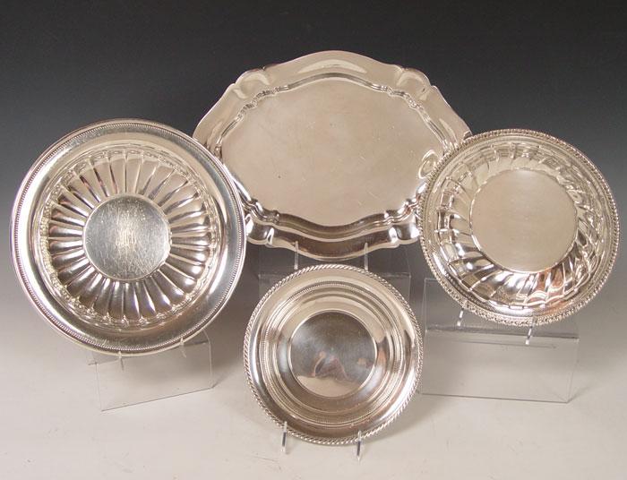 Appraisal: PIECE STERLING SILVER TRAYS AND BOWL To include Gorham serving