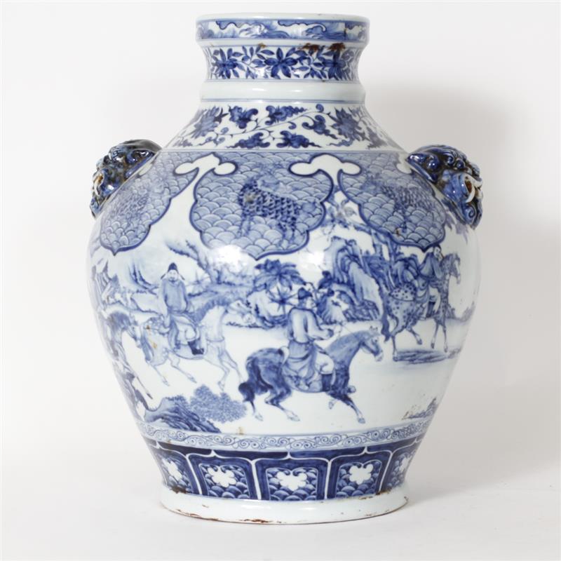 Appraisal: Large Chinese Blue and White scenic porcelain vase with carved