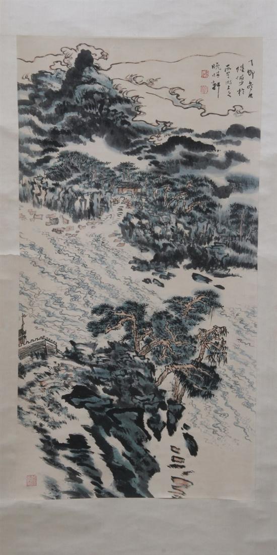 Appraisal: LU YAN SHAO CHINESE THCENTURY Mountainous landscape Ink and color