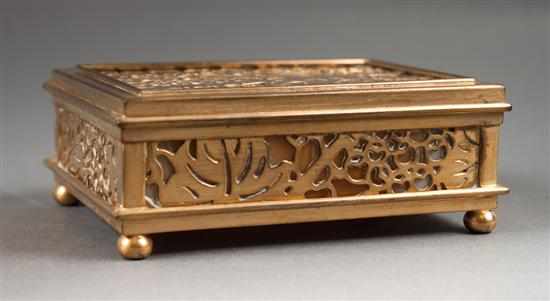 Appraisal: Tiffany gilt-bronze and slag glass desk box in the ''Grapevine''