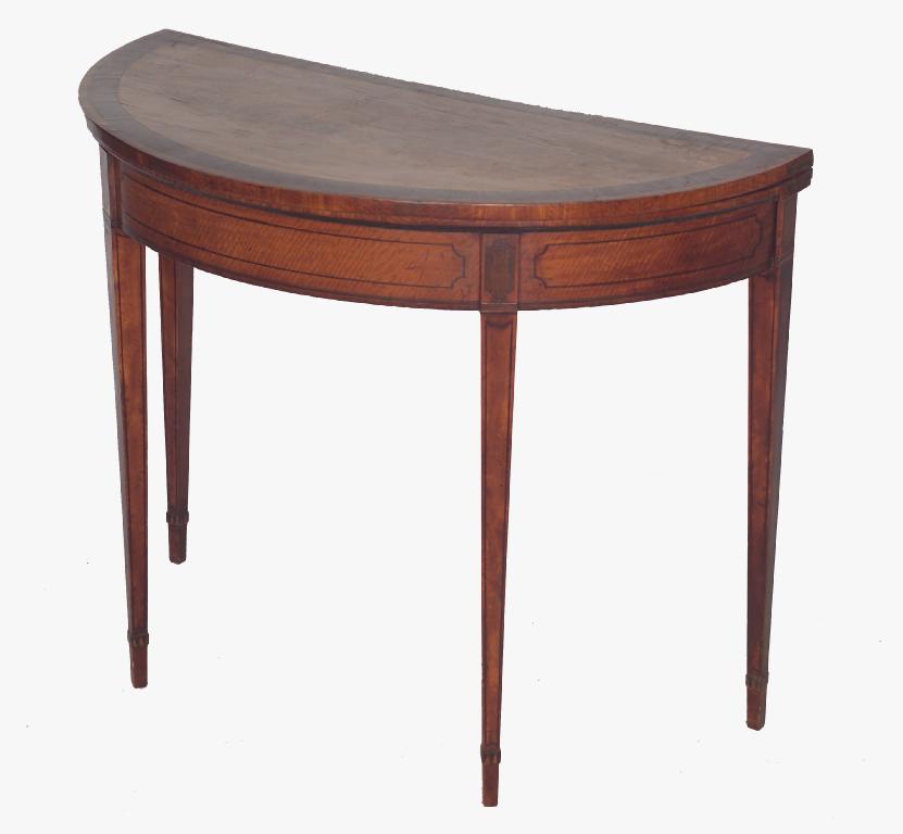 Appraisal: GEORGE III SATINWOOD ROSEWOOD AND MAHOGANY DEMILUNE FOLDOVER CARD TABLE