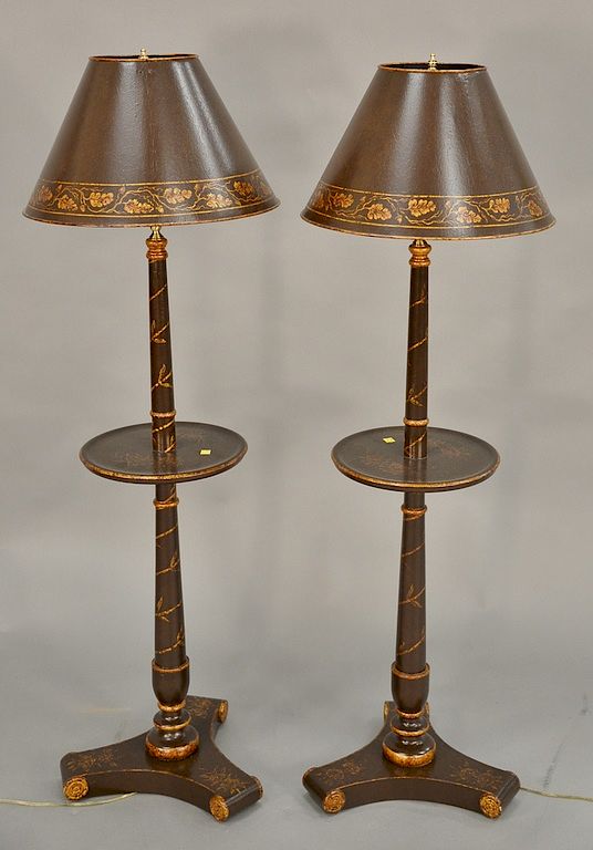 Appraisal: Pair of painted and parcel gilt decorated floor lamps each