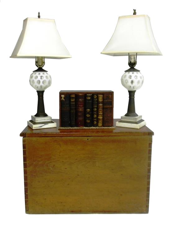 Appraisal: Four decorative arts pair fluid lamps converted for electricity opaque