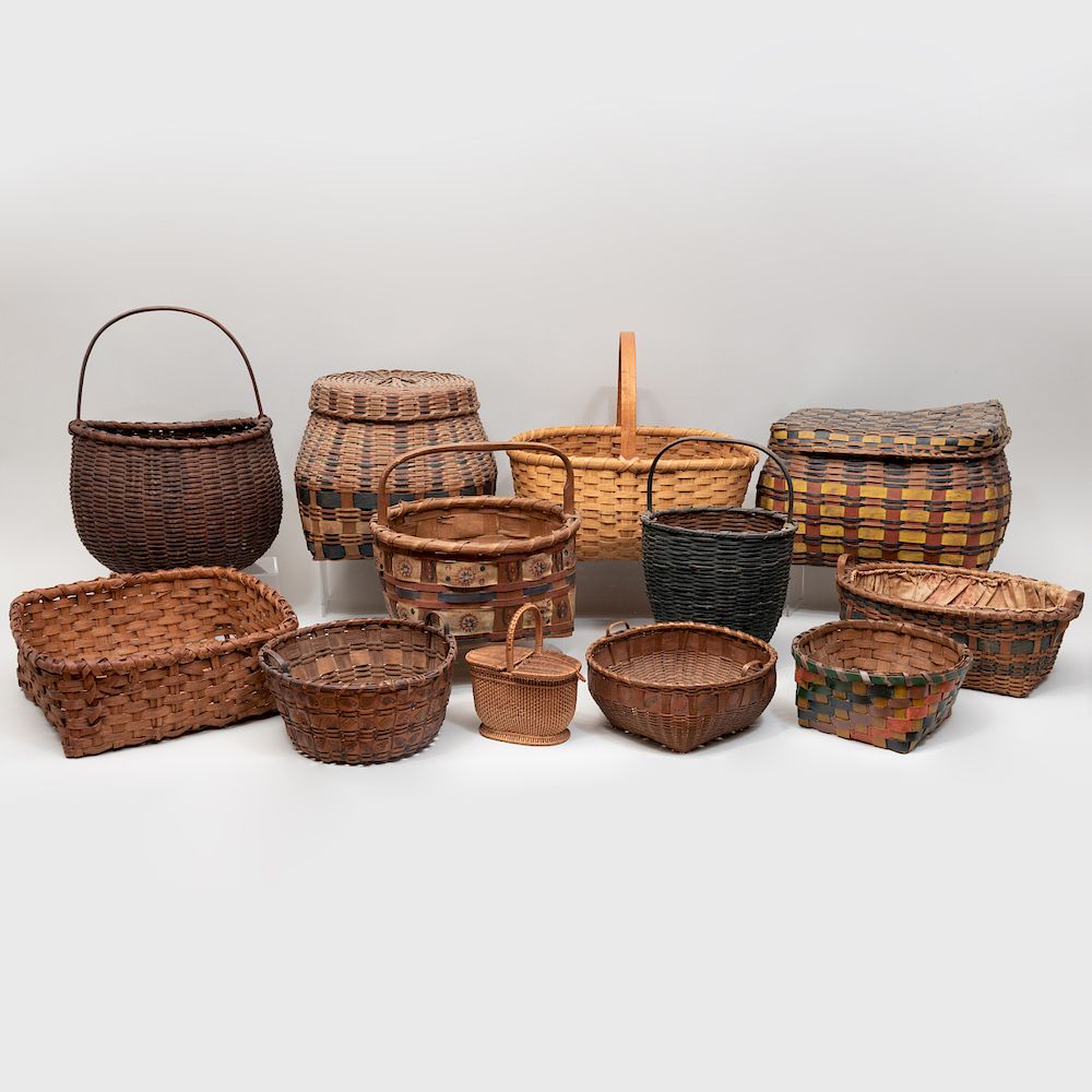 Appraisal: Group of Twelve Baskets Comprising Two baskets and covers Two