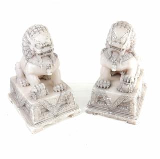 Appraisal: Pair of Chinese Soapstone Carved Lions Pair of highly detailed