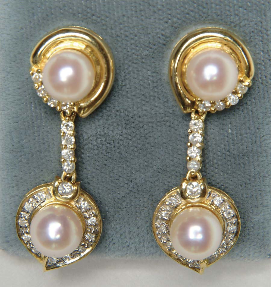 Appraisal: PEARL AND DIAMOND EARRINGS Beautiful kt yellow gold post earrings