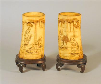 Appraisal: Two Japanese elephant ivory brush pots th century