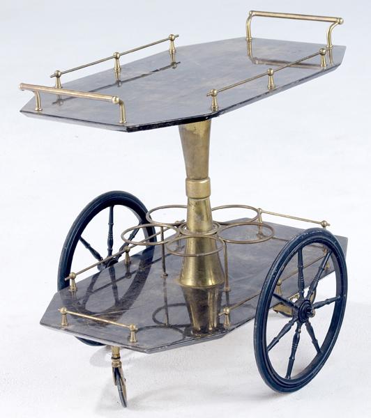 Appraisal: ALDO TURA Lacquered parchment and brass bar tea cart x