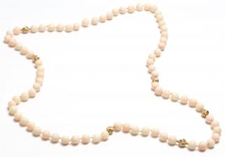 Appraisal: Angelskin Coral K Gold Beaded Necklace On white thread with